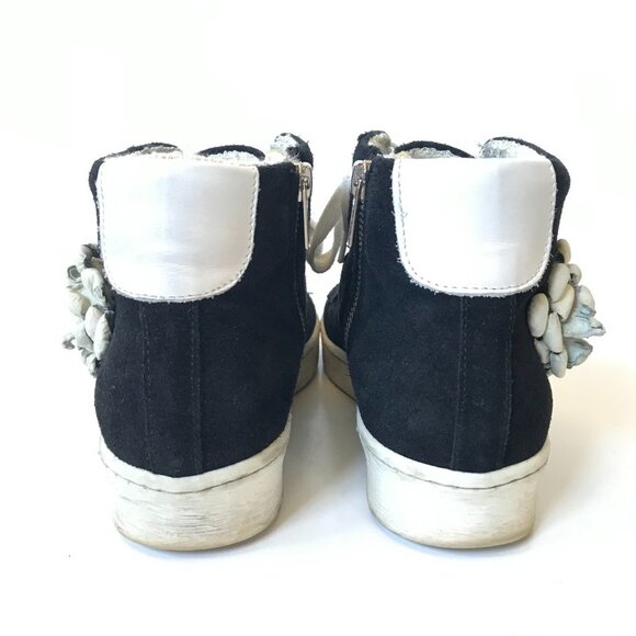 The Shoe Box High Top Sneakers Womens 37 7 Black White Floral Leather Trainers - Picture 8 of 12